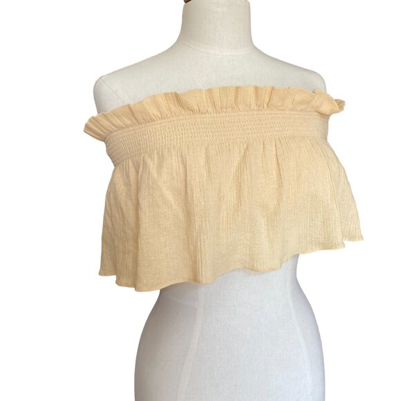 Free People Strapless Top Ruffle Gauzy Boho Festival Crop Coastal Coachella Sz S - Picture 12 of 12